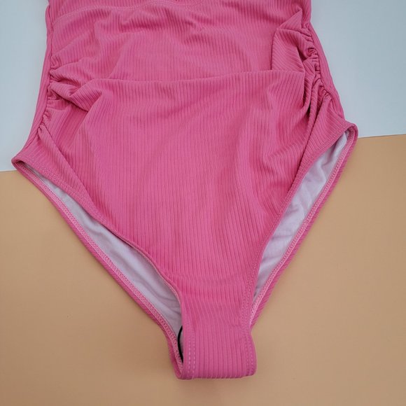 Summer Mae Maternity Swimsuit One Piece Bathing Suit Button Neck Cross Back NWT - Picture 6 of 13